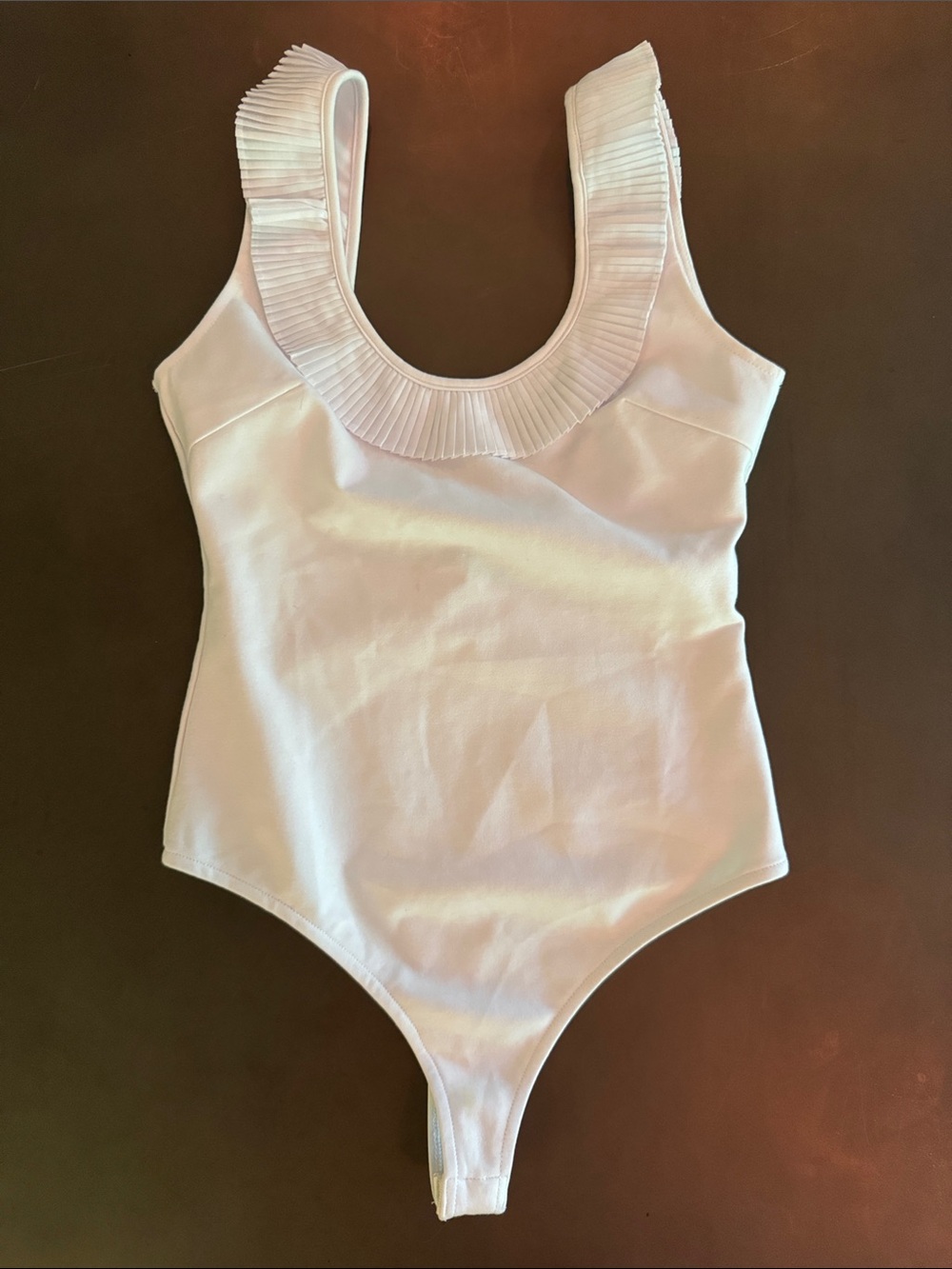 Lulu's White Pleated Scoop Neck Bodysuit